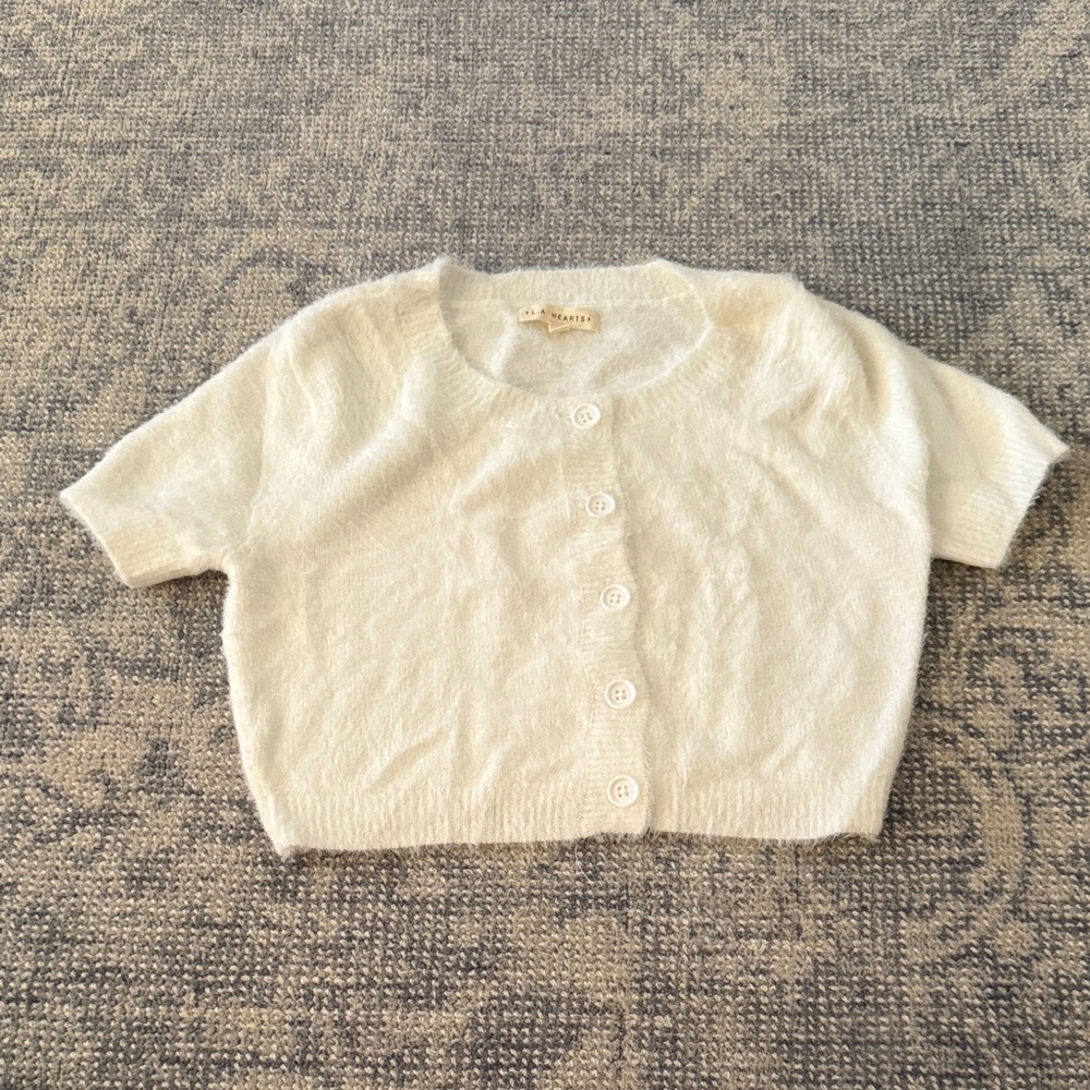 White Short Sleeve Cardigan